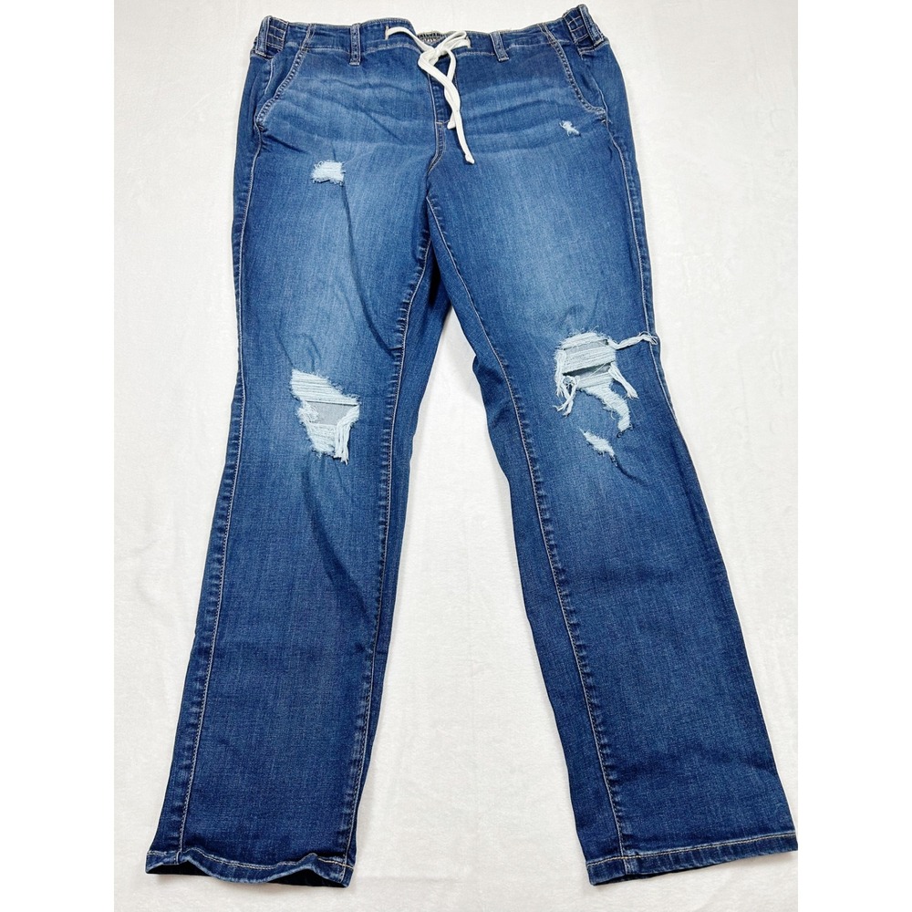 Torrid Feel The Fit Distressed Jogger Jeans Medium Wash Size 1T Drawstring Smock